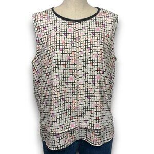 Metaphor Faux Layered Step Hem Tank Top-Black/Pink/Purple Checks, Sz XL